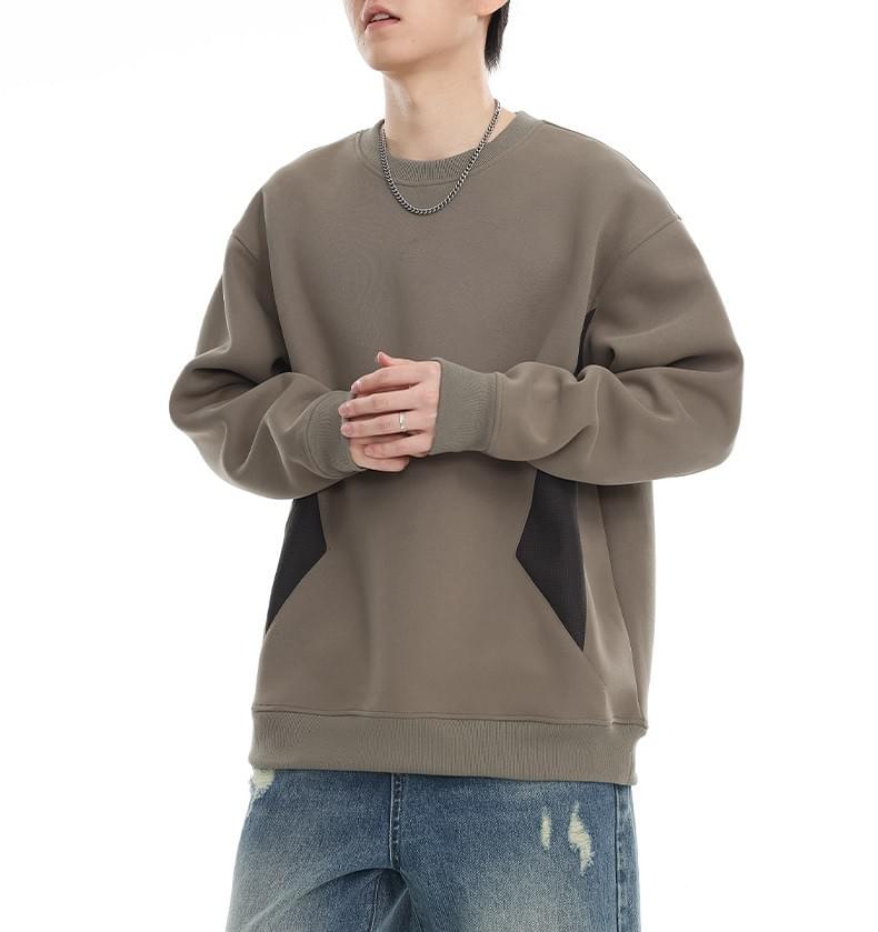 復古側身色系撞色拼布 圓領衛衣 [CBH-1021]