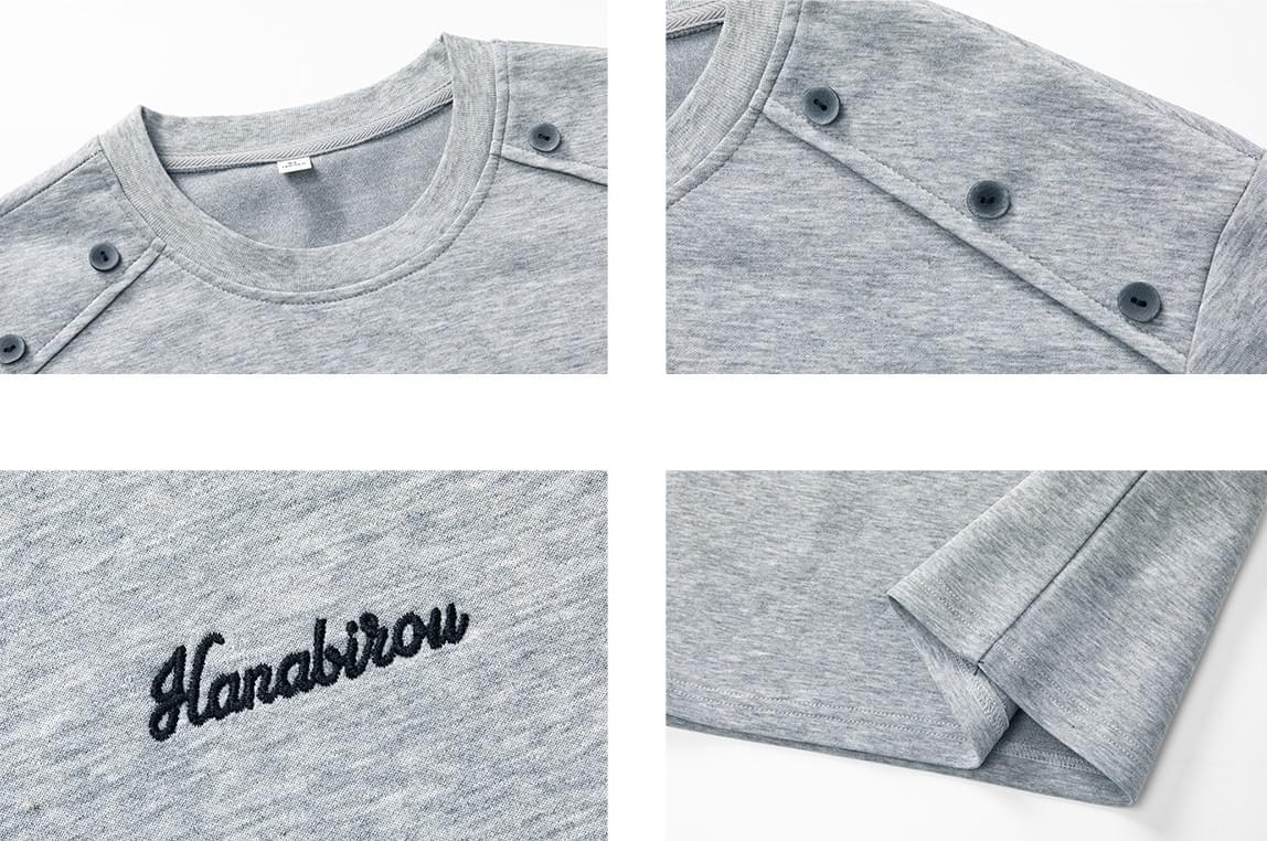 復古肩膊層次鈕扣設計 短袖 T-Shirt [SBT-1539]