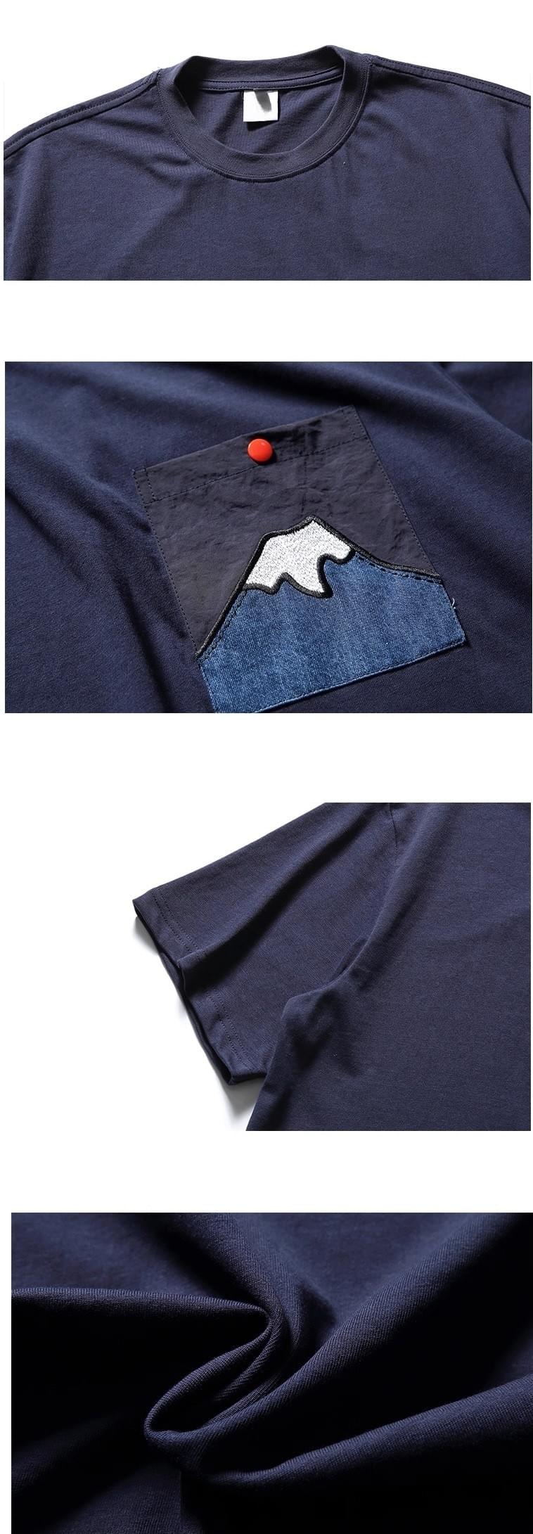 日式前袋富士山刺繡設計 純棉短袖 T-Shirt [SBT-1464]