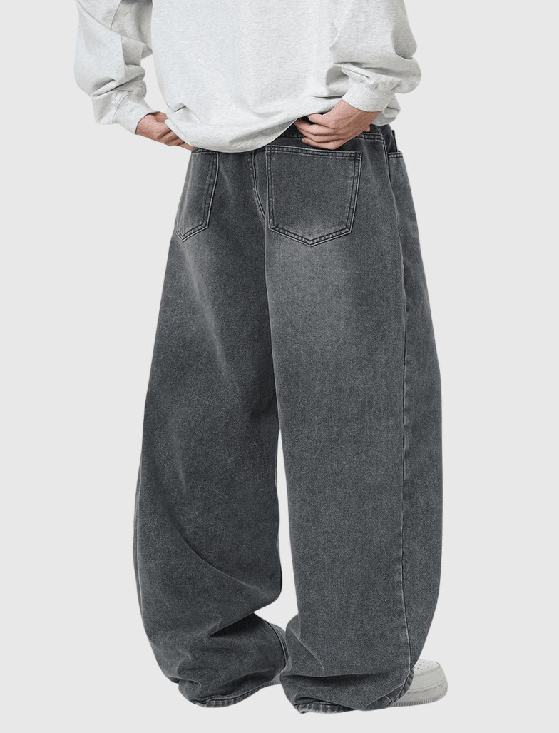 復古基礎洗水做舊 闊腳牛仔直筒 BAGGY 錐形長褲 [SBP-1193]