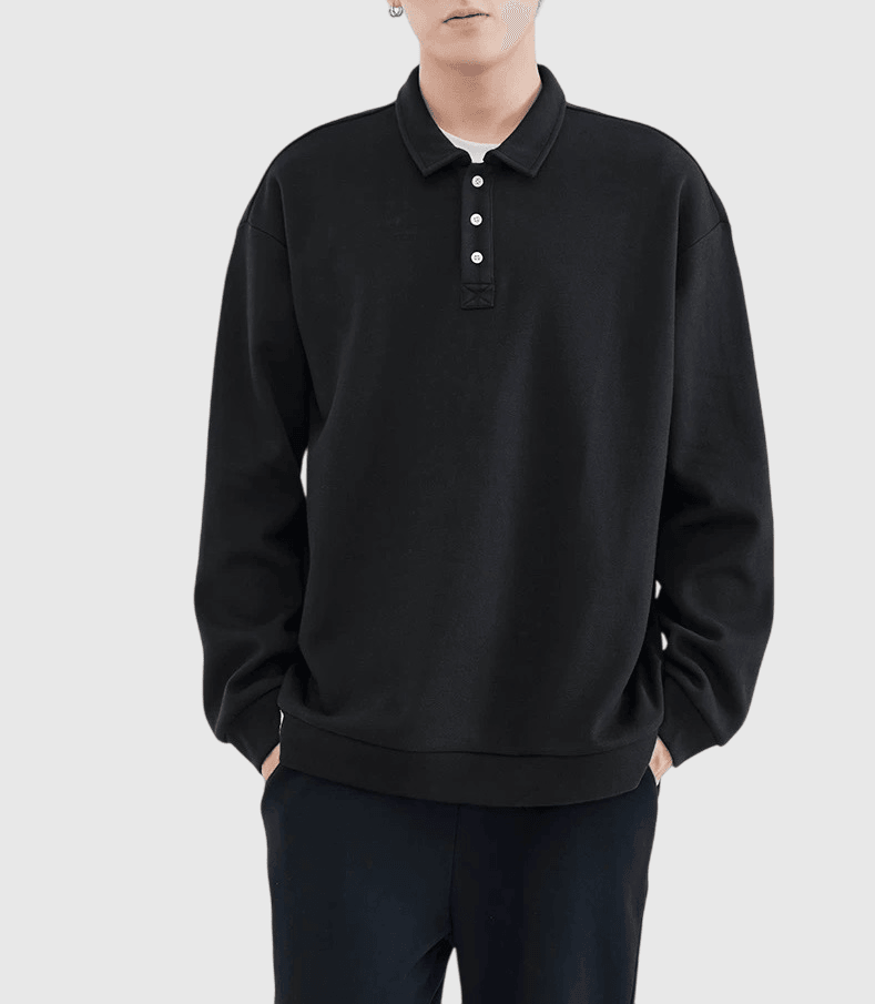 日系基礎純色鈕扣 POLO 重磅380g 長袖衛衣 [SBH-1100]