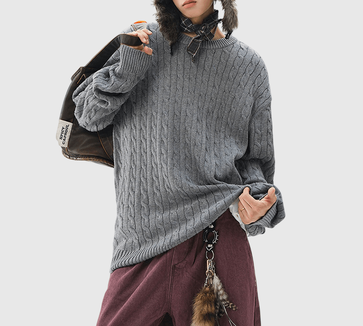 立體扭花紋理織布設計 圓領針織冷衫 [CBK-1039]