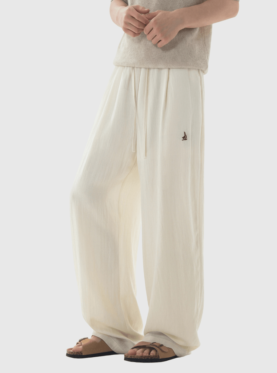 日系基礎輕便透氣 仿麻質闊腿直筒垂感長褲 [SBP-1195]