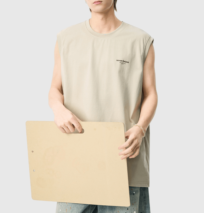 日系文青色系細文字圖案印燙 無袖背心 T-Shirt [SBT-1533]