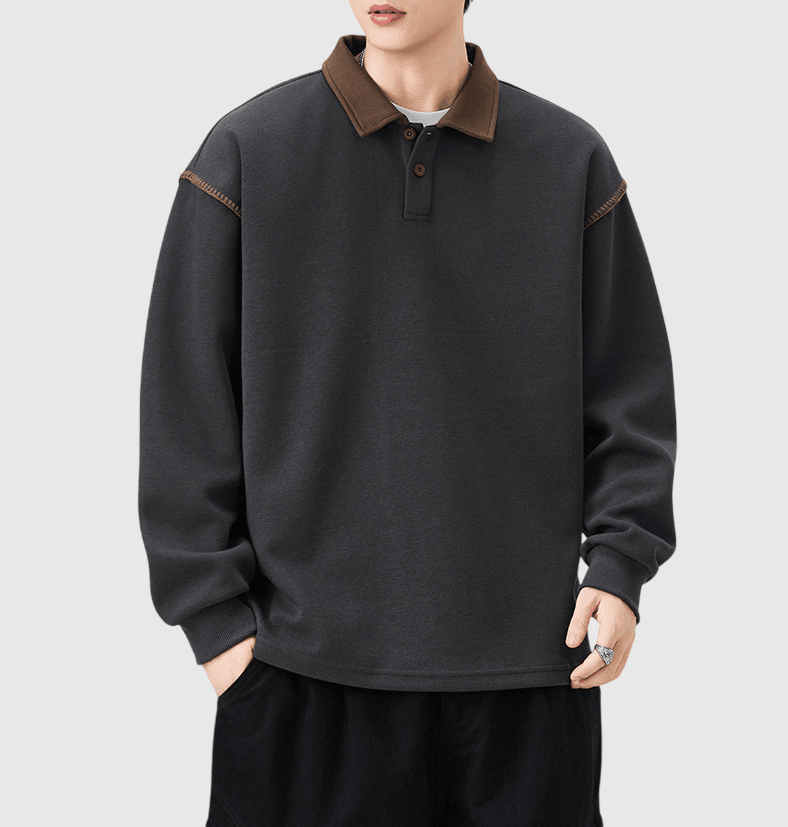 日系領口撞色手袖縫線設計 長袖 POLO T-Shirt [SBT-1469]