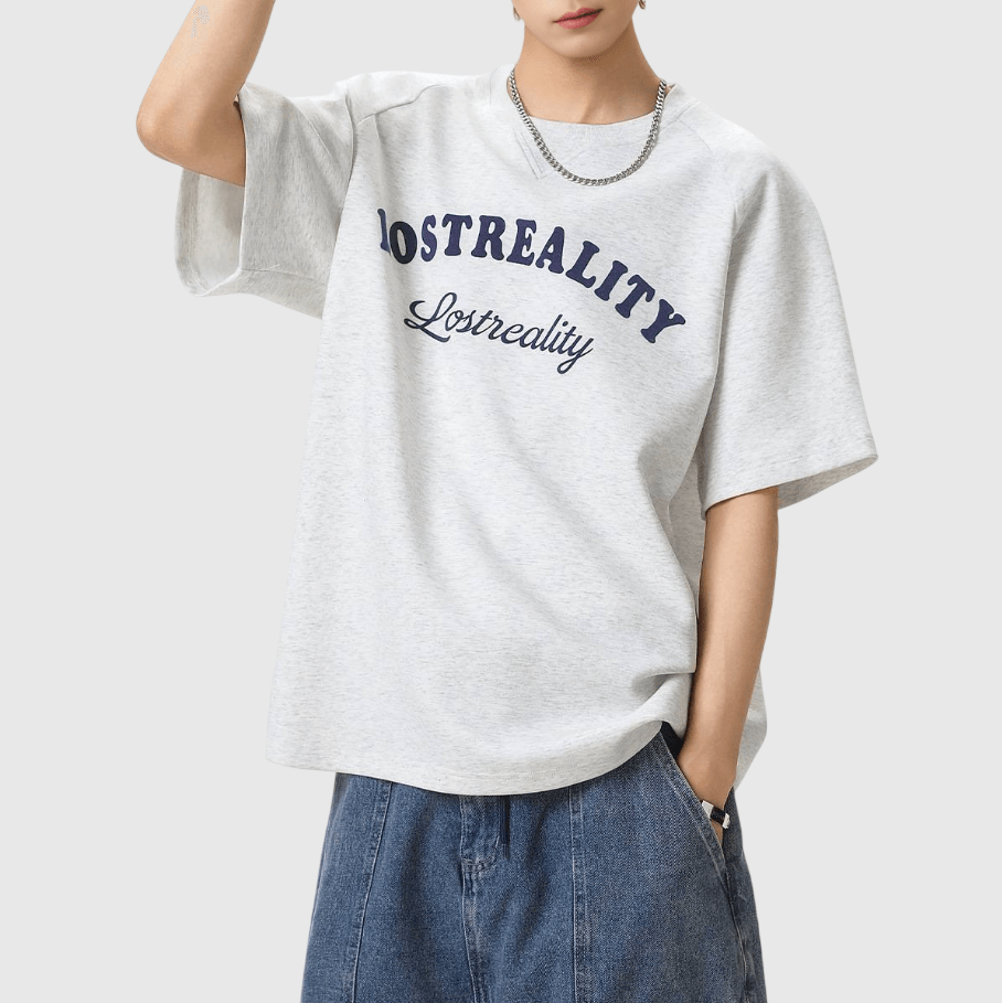 復古撞色植絨文字圖案印燙 純棉短袖 T-Shirt [SBT-1479]