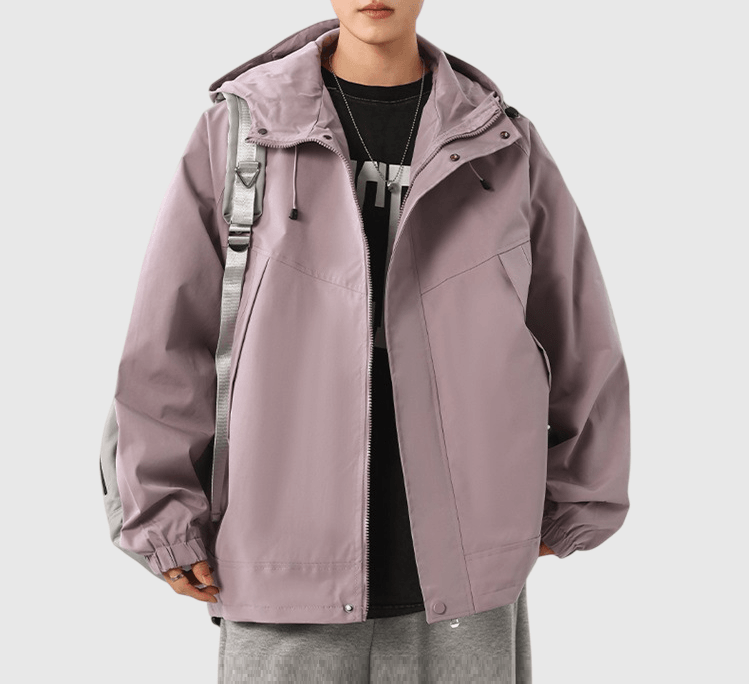 層次斜袋縫線設計 長袖連帽風褸外套 [CBJ-1073]