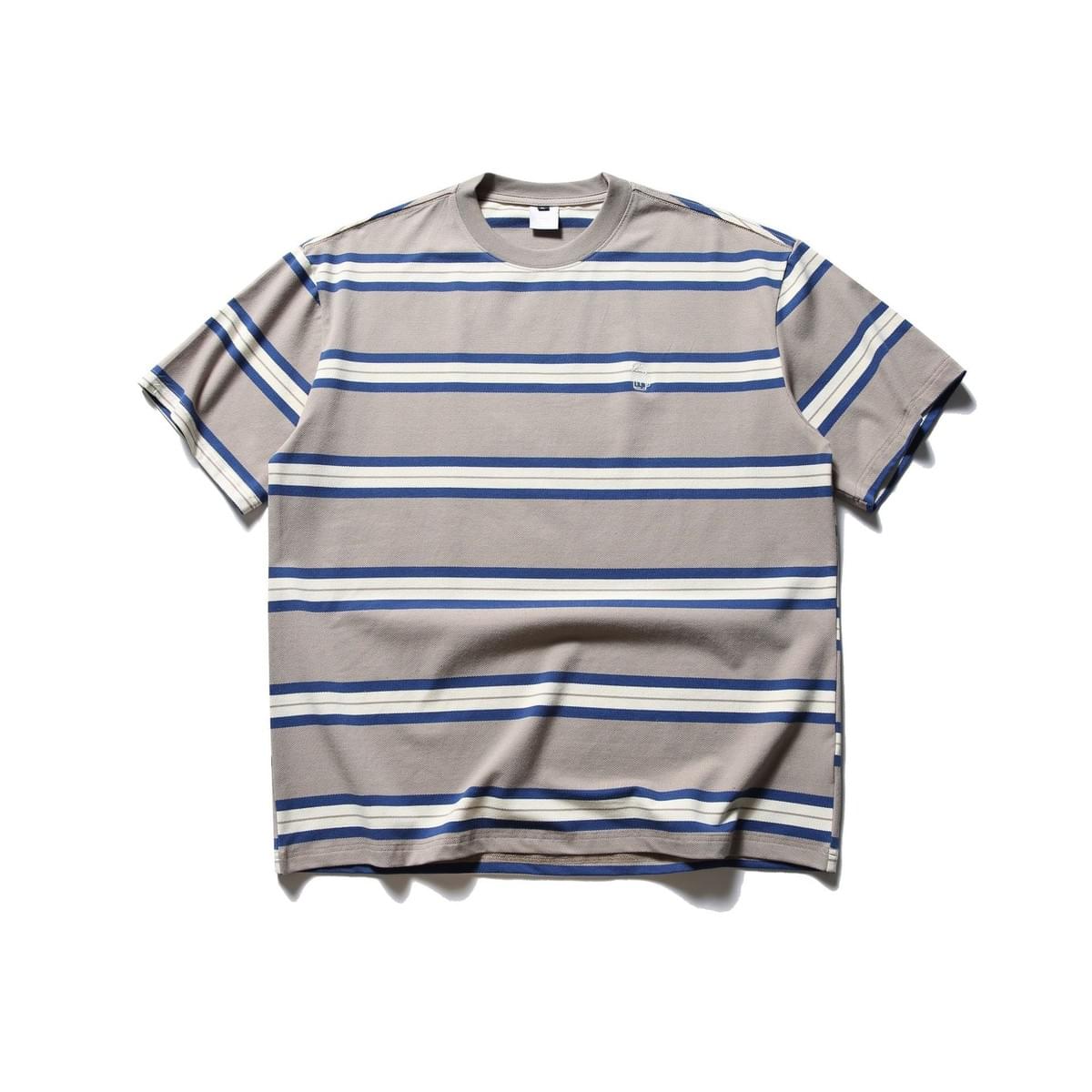 復古色系撞色條紋細啤酒刺繡 短袖 T-Shirt [SBT-1448]