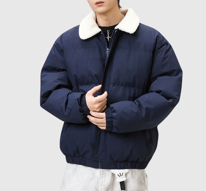 日系基礎雙側袋 絨毛粒領口夾棉長袖外套 [SBO-1497]