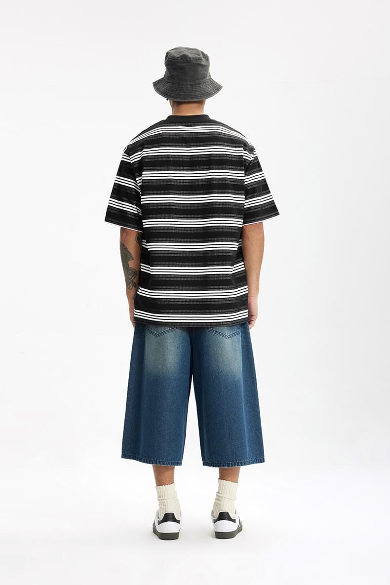 編織撞色條紋設計 短袖 T-Shirt [CBT-1270]