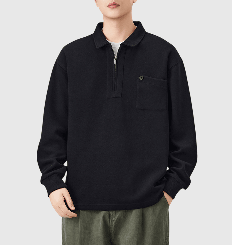 日系基礎不規則鈕扣前袋設計 長袖 T-Shirt [SBT-1465]