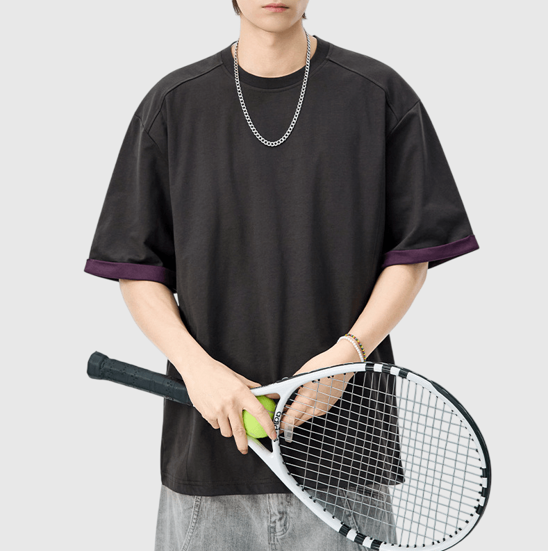 日系手袖撞色拼接設計 短袖T-Shirt [SBT-1534]