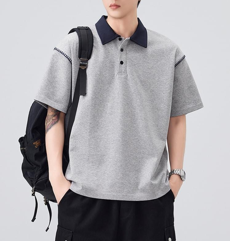 日系領口撞色手袖縫線設計 短袖 POLO T-Shirt [SBT-1419]