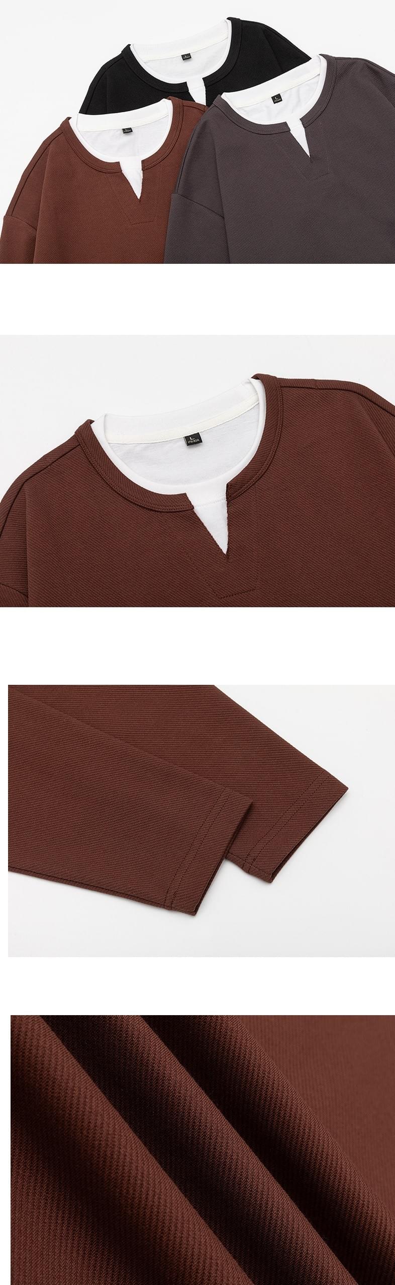 日系層次假兩件式設計 V 領重磅長袖 T-Shirt [SBT-1453] 