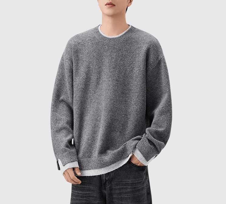 日系假兩件式混紡絨毛編織 針織毛衣 [SBK-1135]