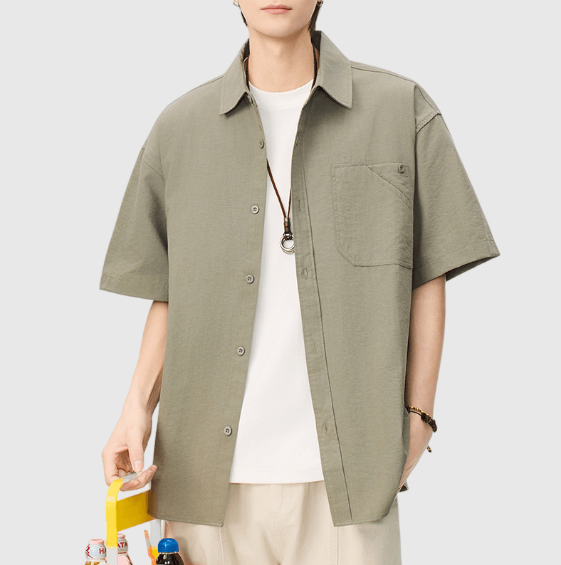 復古基礎層次前袋重疊縫線設計 透氣短袖恤衫 [SBS-1397]