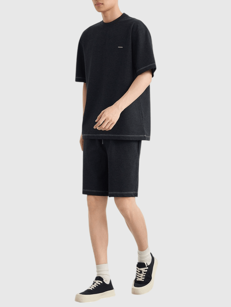 混色肌理紗織設計 仿牛仔布短袖 T-Shirt [CBT-1573]