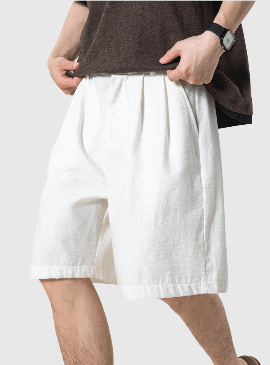 日系基礎層次褶皺設計 麻質垂感短褲 [SBST-1149]