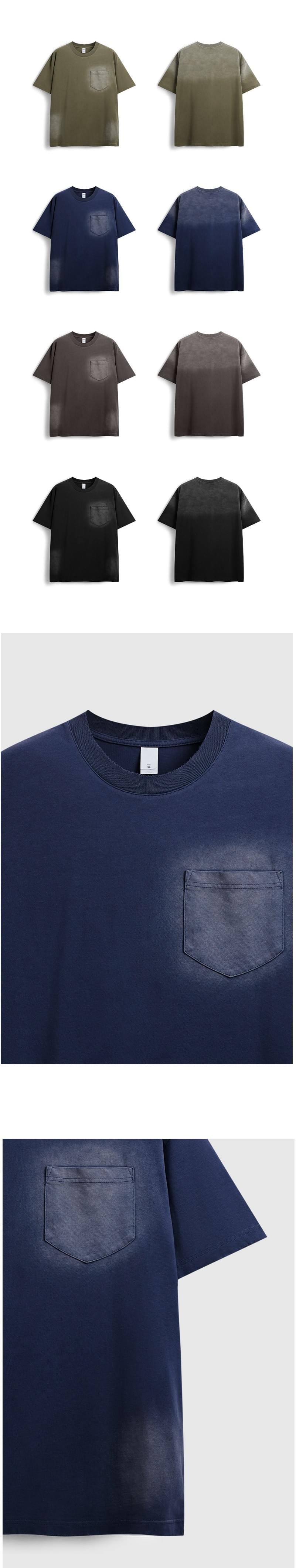 復古洗水噴色前袋 純棉短袖 T-Shirt [CBT-1113]