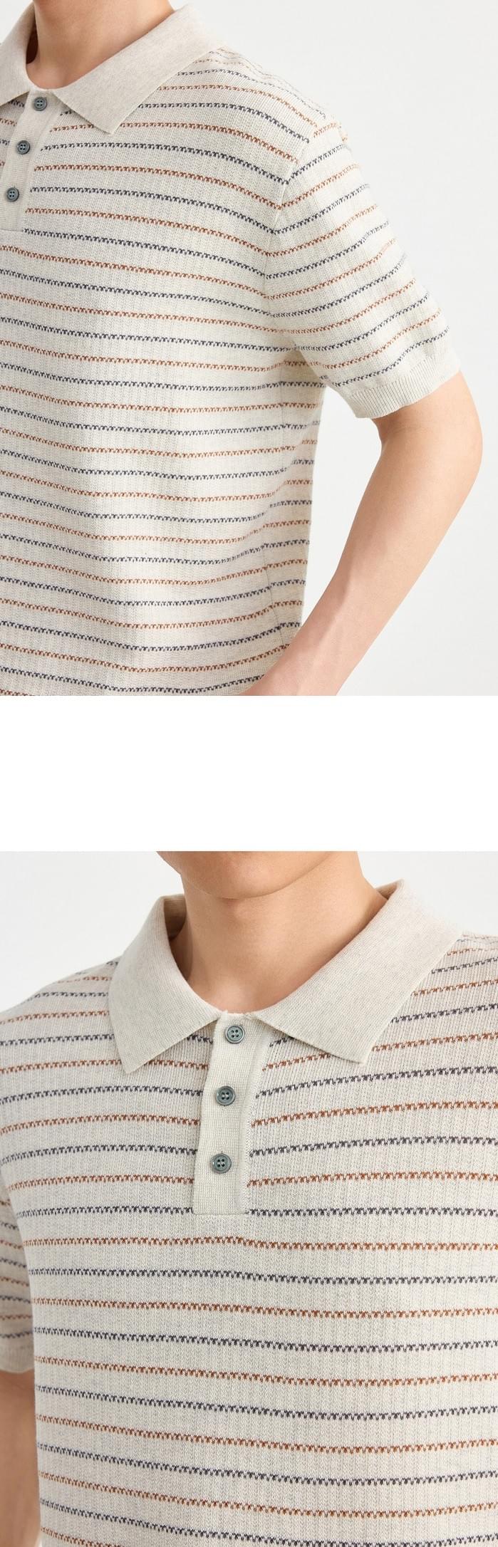 色系撞色條紋編織 針織短袖 POLO T-Shirt [CBT-1574]