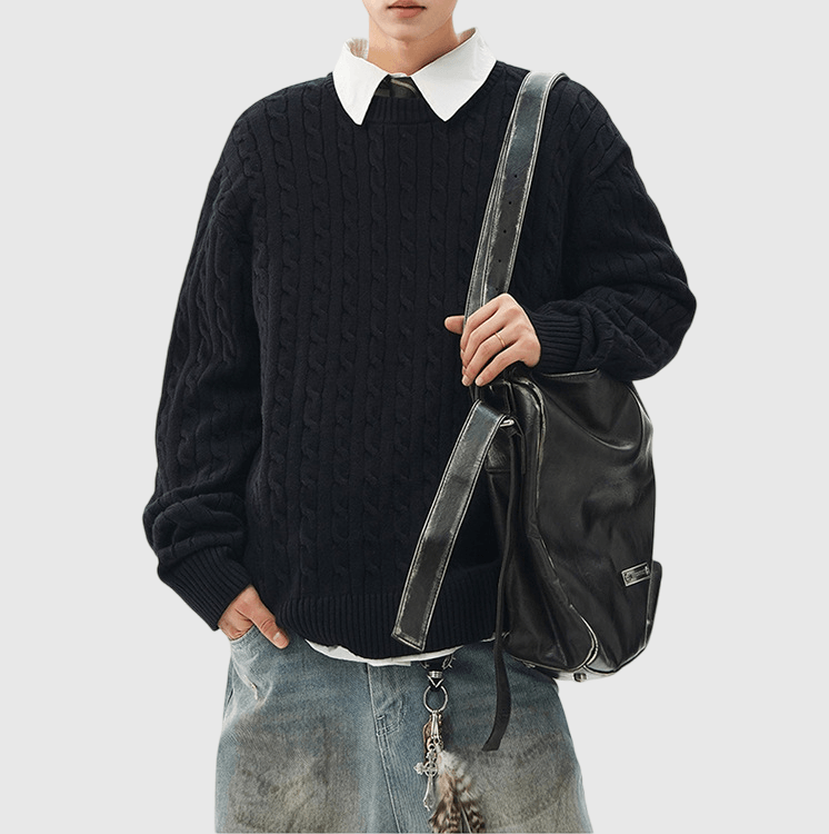 立體扭花紋理織布設計 圓領針織冷衫 [CBK-1039]