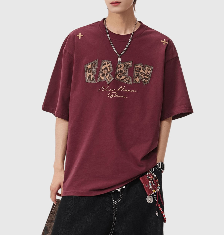 復古豹紋圖案立體印燙設計 純棉短袖 T-Shirt [SBT-1476]