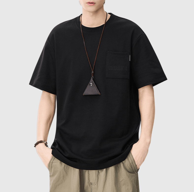 日系基礎前袋同色系文字刺繡 短袖 T-Shirt [SBT-1542]