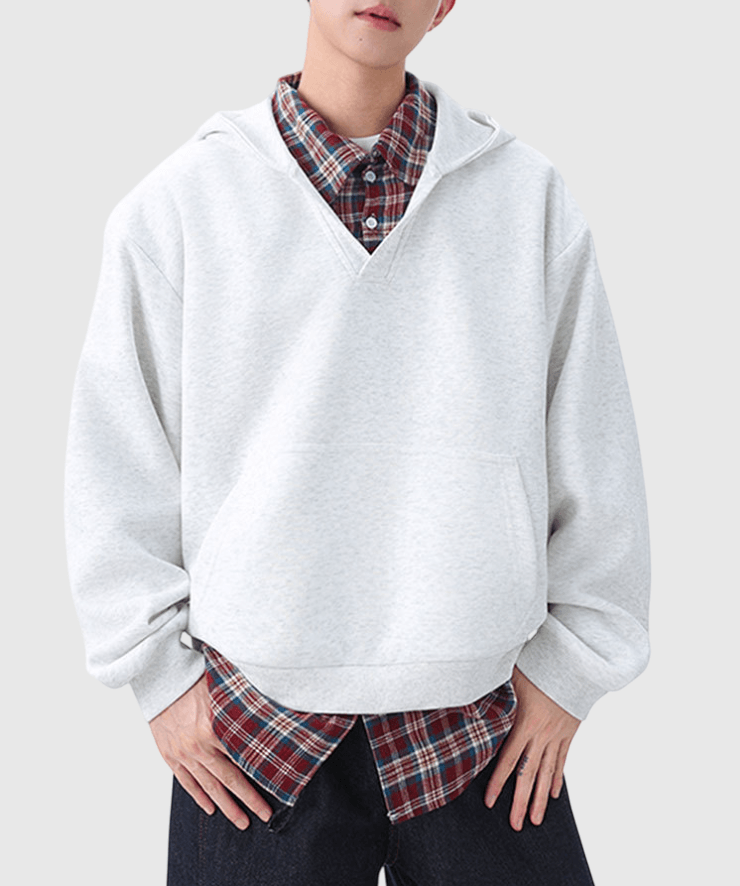假兩件式格仔恤衫拼接 重磅連帽衛衣 [CBH-1023]