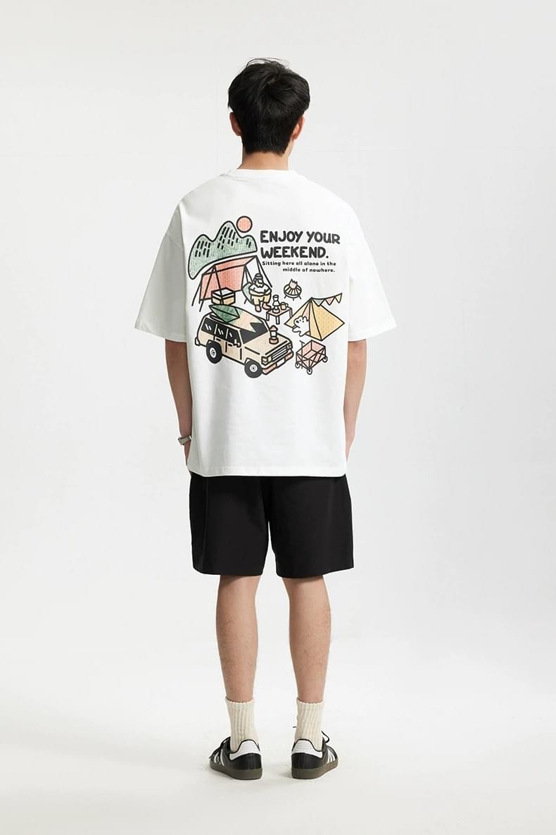 戶外露營前後圖案印燙 純棉短袖 T-Shirt [CBT-1241]