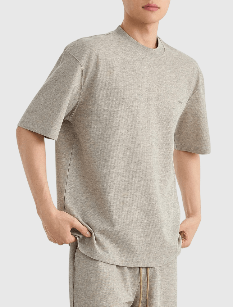 混色肌理紗織設計 仿牛仔布短袖 T-Shirt [CBT-1573]