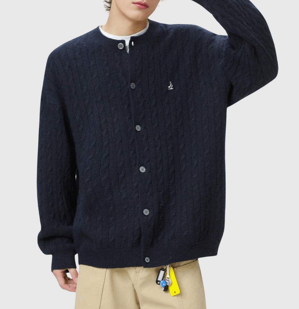 日系立體紋花編織紋理 針織開胸長袖外套 [SBO-1459]