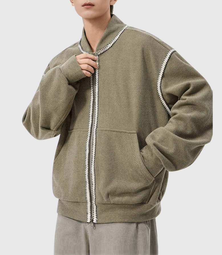 日系色系縫線包邊紋理編織 長袖外套 [SBO-1502]