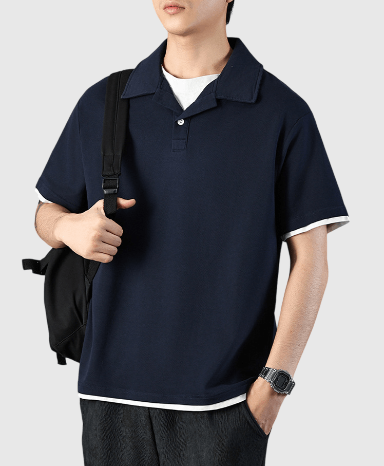 日系層次假兩件式設計 短袖 POLO T-Shirt [SBT-1436]