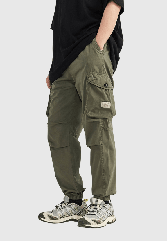 日系復古雙側袋鈕扣設計工裝 純棉直筒長褲 [SBP-1137]