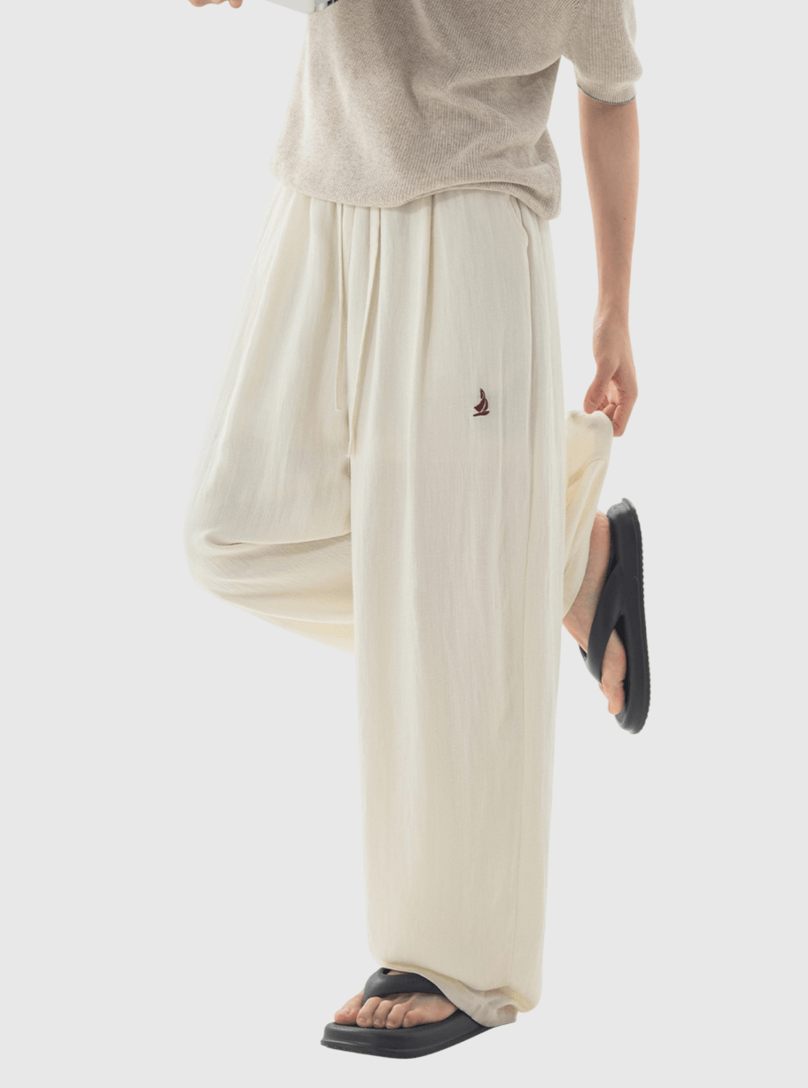 日系基礎輕便透氣 仿麻質闊腿直筒垂感長褲 [SBP-1195]