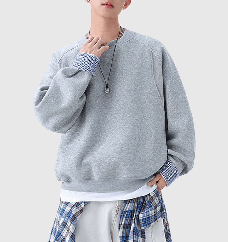 內層格仔撞色縫接 重磅圓領衛衣 [CBH-1026]