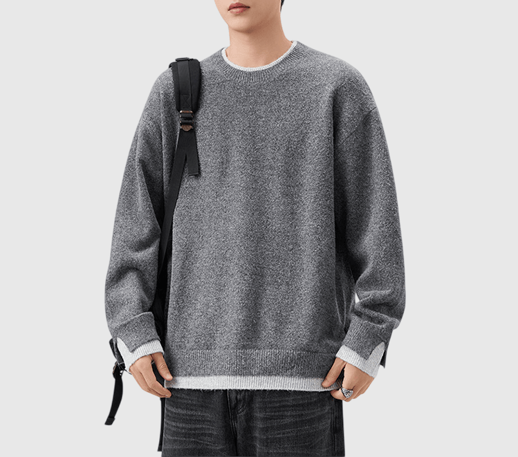 日系假兩件式混紡絨毛編織 針織毛衣 [SBK-1135]