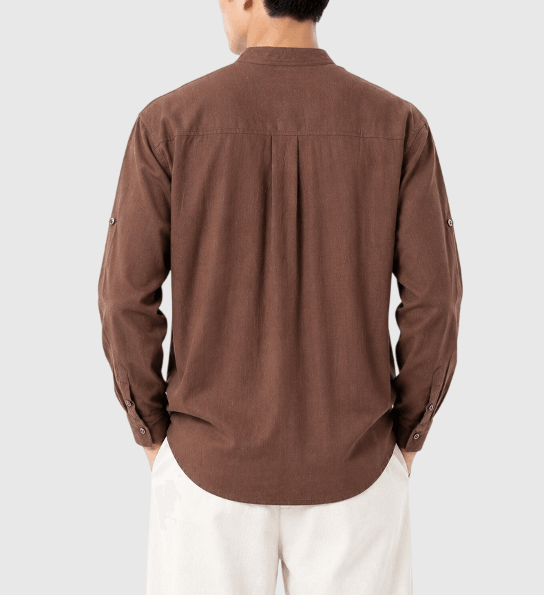 復古基礎色系牛角鈕扣 亨利領麻質透氣短袖 T-Shirt [SBT-1591]
