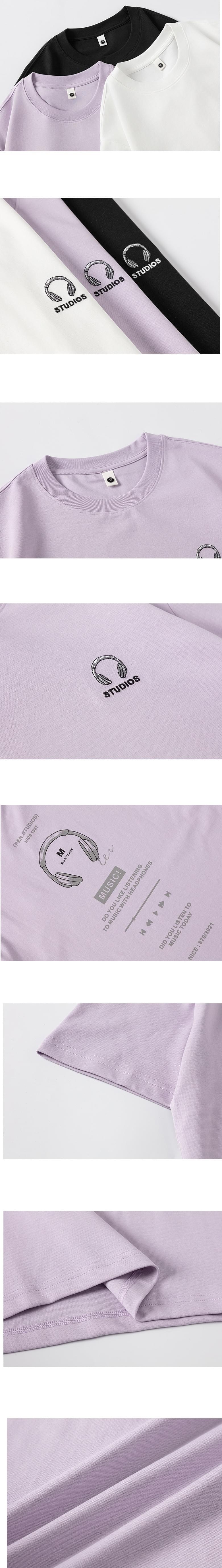 音樂耳機播放圖案文字印燙設計 短袖 T-Shirt [SBT-1529]