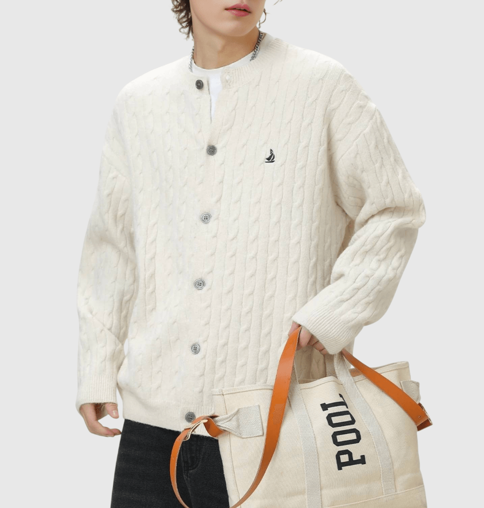 日系立體紋花編織紋理 針織開胸長袖外套 [SBO-1459]