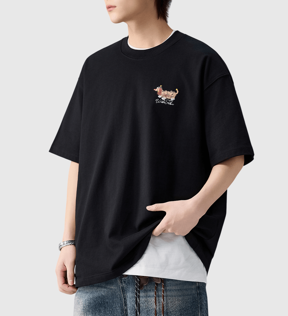 日系亂線狗仔圖案立體印燙設計 純棉短袖 T-Shirt [SBT-1558]