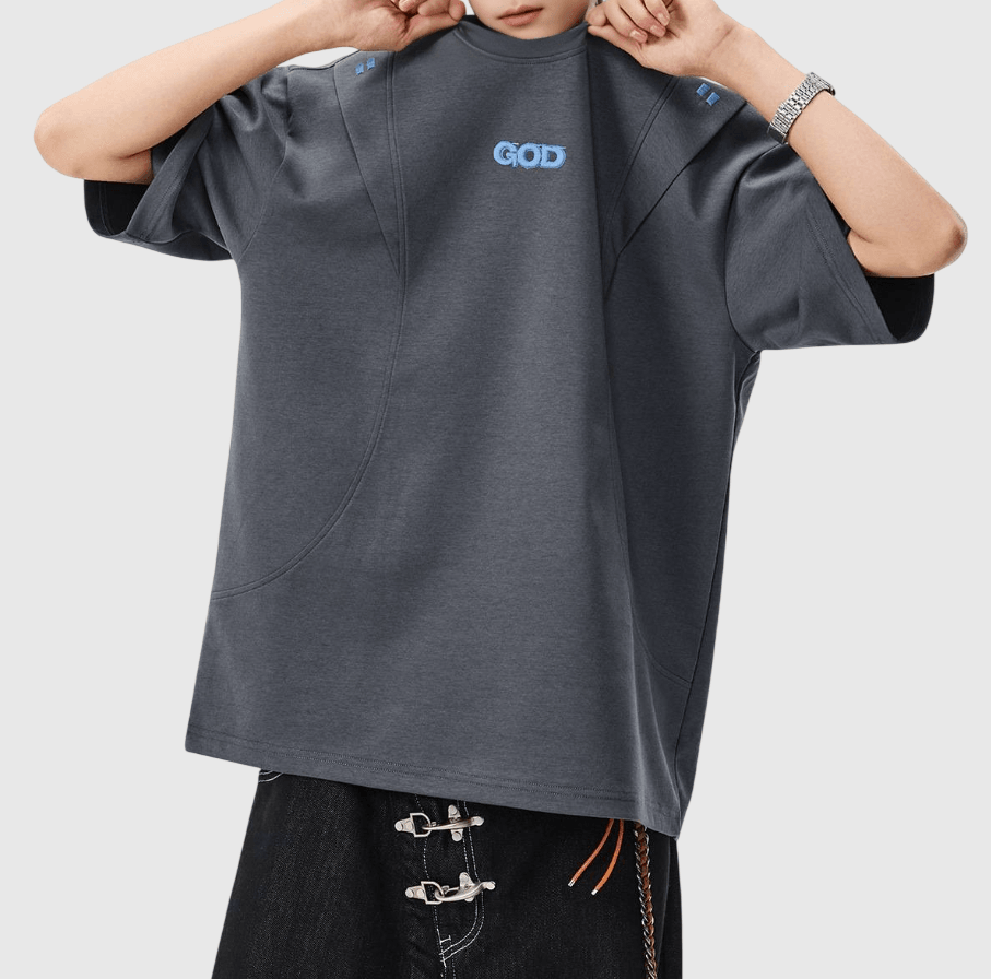 日系層次縫紉細文字刺繡設計 短袖 T-Shirt [SBT-1477]