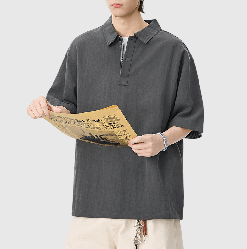 日系手袖條紋紋理縫紉設計 垂感透氣短袖 POLO T-Shirt [SBT-1536]