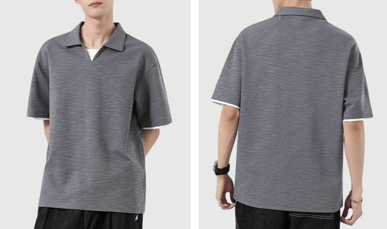 日系基礎假兩件式 V 領設計 天竺棉短袖 POLO T-Shirt [SBT-1499]