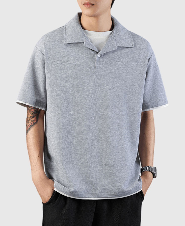 日系層次假兩件式設計 短袖 POLO T-Shirt [SBT-1436]