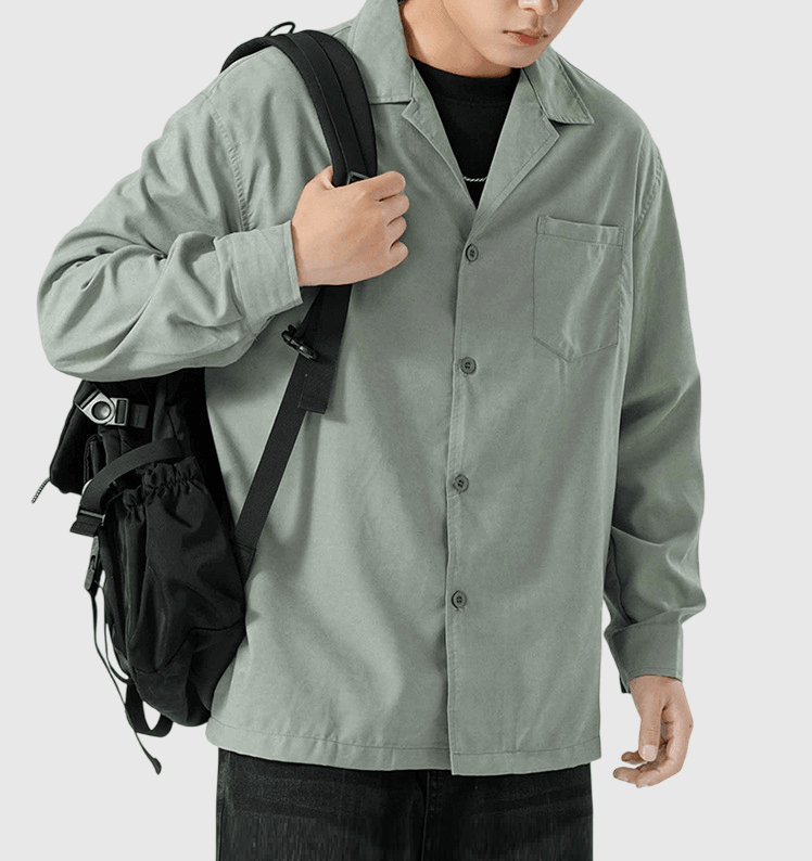 復古基礎大領口前袋設計 透氣垂感長袖恤衫 [SBS-1373]