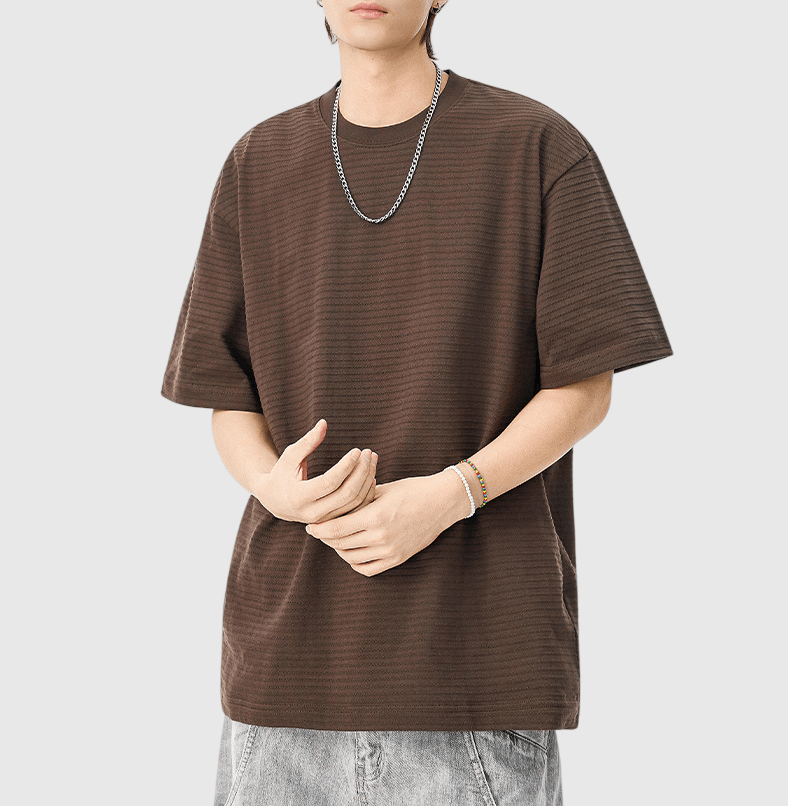 日系同色系橫間條紋編織 短袖 T-Shirt [SBT-1538]