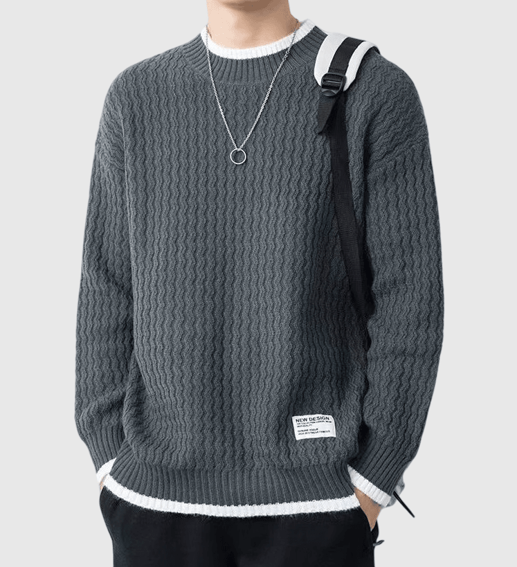 日系簡約條紋小撞色 圓領針織毛衣 [SBK-1031]