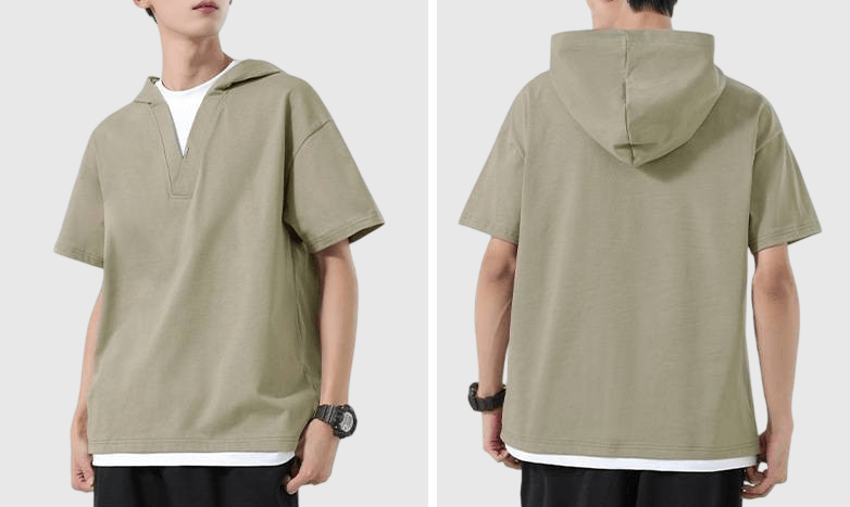 日系層次假兩件式設計 連帽重磅短袖 T-Shirt [SBT-1496]