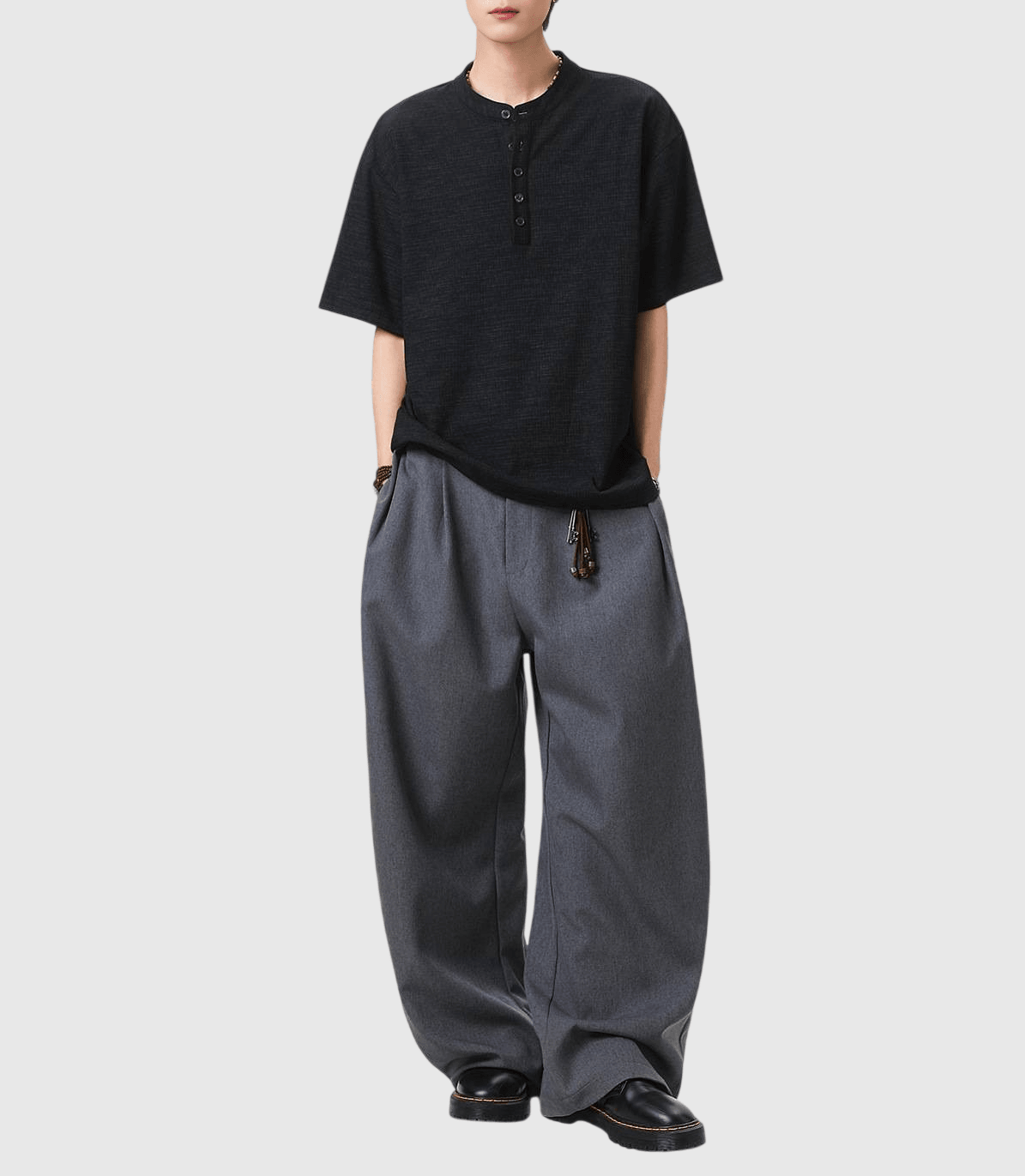 日系混色編織紋理設計 亨利領透氣短袖 T-Shirt [SBT-1552]